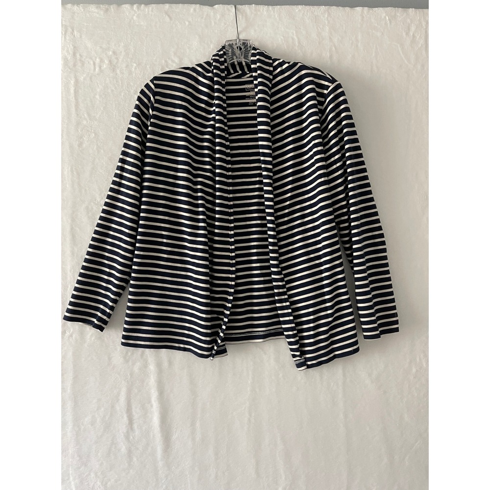 L.L. Bean Striped Cardigan‎ Sweater Women's Petite Small Supima Cotton Nautical